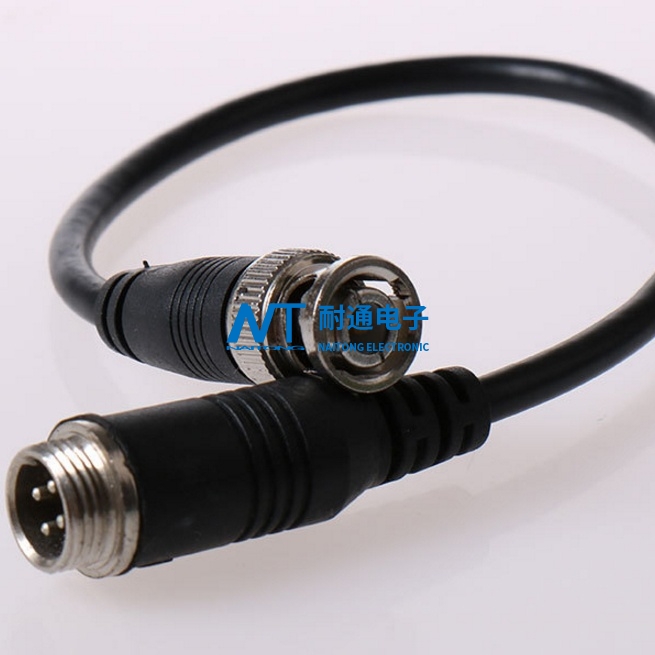 gx12航空插头转BNC线bnc to m12   ，航插线4芯BNC监控摄像机线